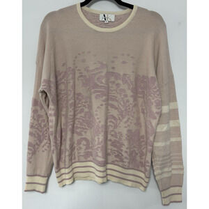 AK Viscose Knit Sweater Beige Paisley Long Sleeve Size  XL